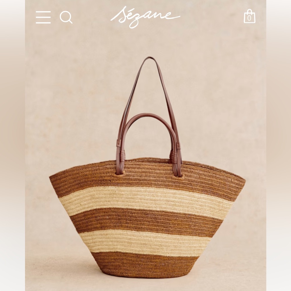 Sezane Raffia Striped Tote - Brown and Tan - Picture 4 of 10